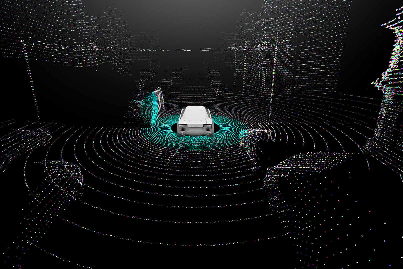 Example image of what lidar can detect around a car