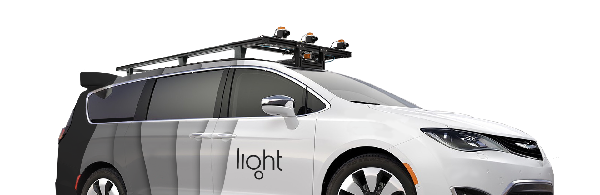 Autonomous mini van with light logo on the side